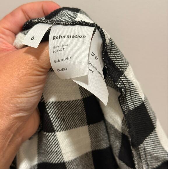 Reformation Hattie Off Shoulder Linen Midi Dress‎ US 0 Gingham Europe Vacation - Picture 9 of 9